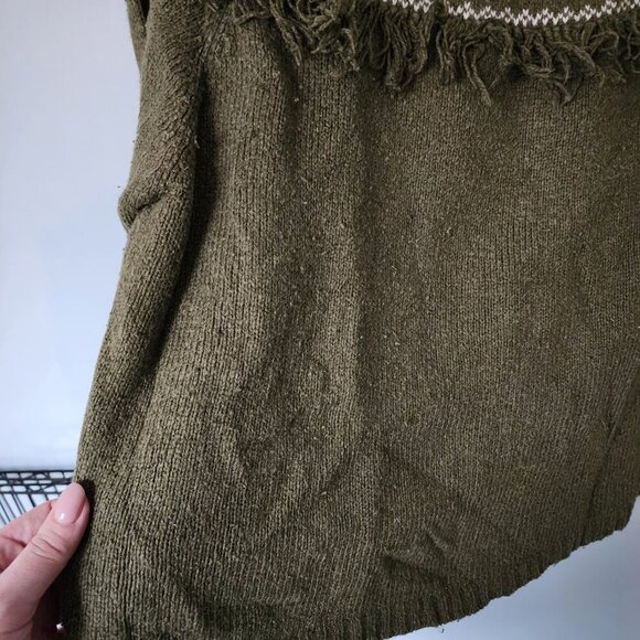 Y2K Fair Isle Fringe Turtleneck Sweater - Olive Green - XL Route 66 - Picture 6 of 6